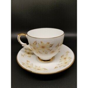 Vintage Crown Staffordshire Gold Floral Leaves Fine China Cup & Saucer England